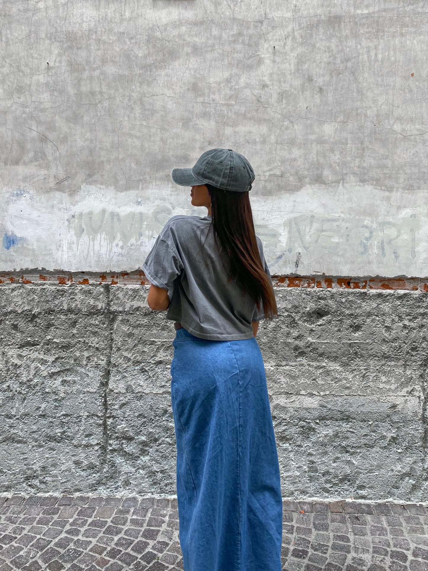 Denim long skirt