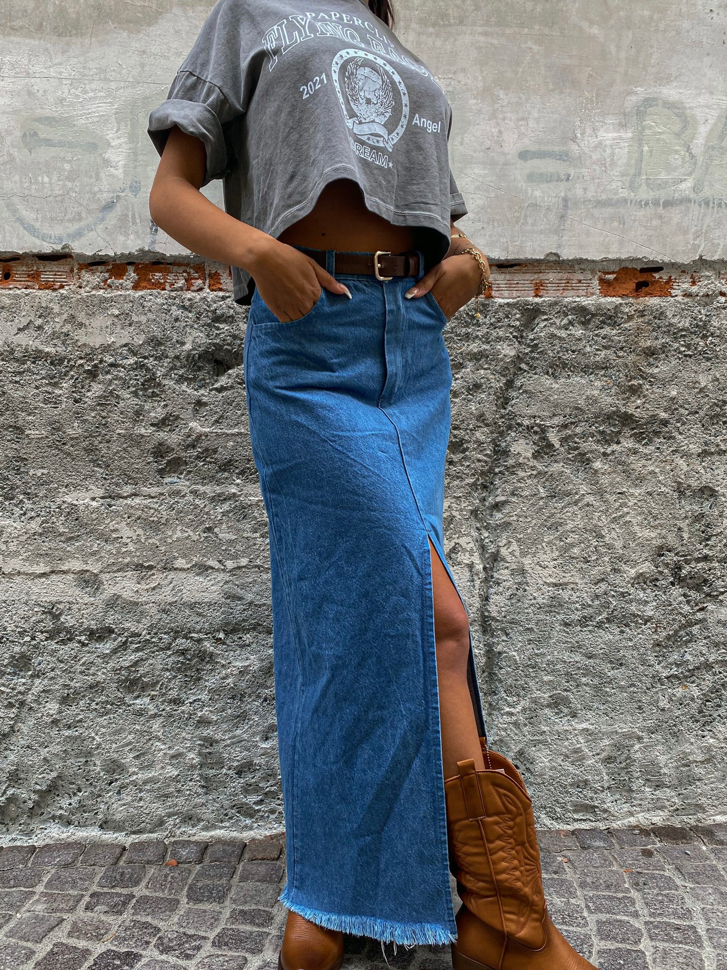 Denim long skirt